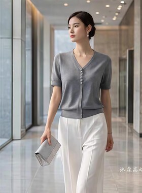 1668美季然亮2026夏季新大码显瘦莱赛尔天丝针织衫上衣t恤660148