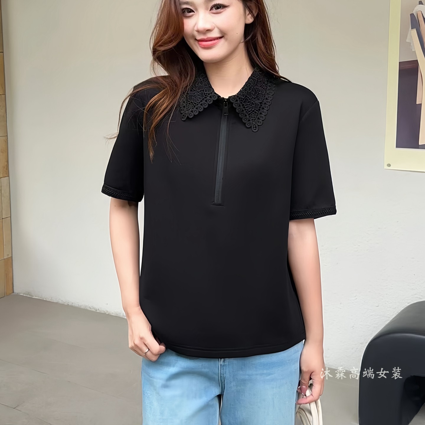 阳龙2026夏季新款大码修身显瘦宽松气质女上衣打底t恤衫B26-5612