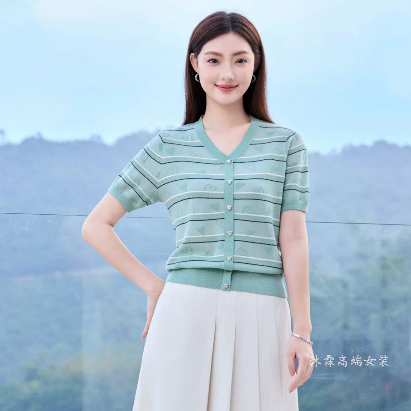 沐紫霖2026夏季新款大码显瘦宽松莱赛尔天丝针织衫女上衣t恤57053