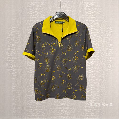雅姿赏色珊瑚花2026夏季新上衣大码显瘦宽松修身百搭t恤衫83023-1