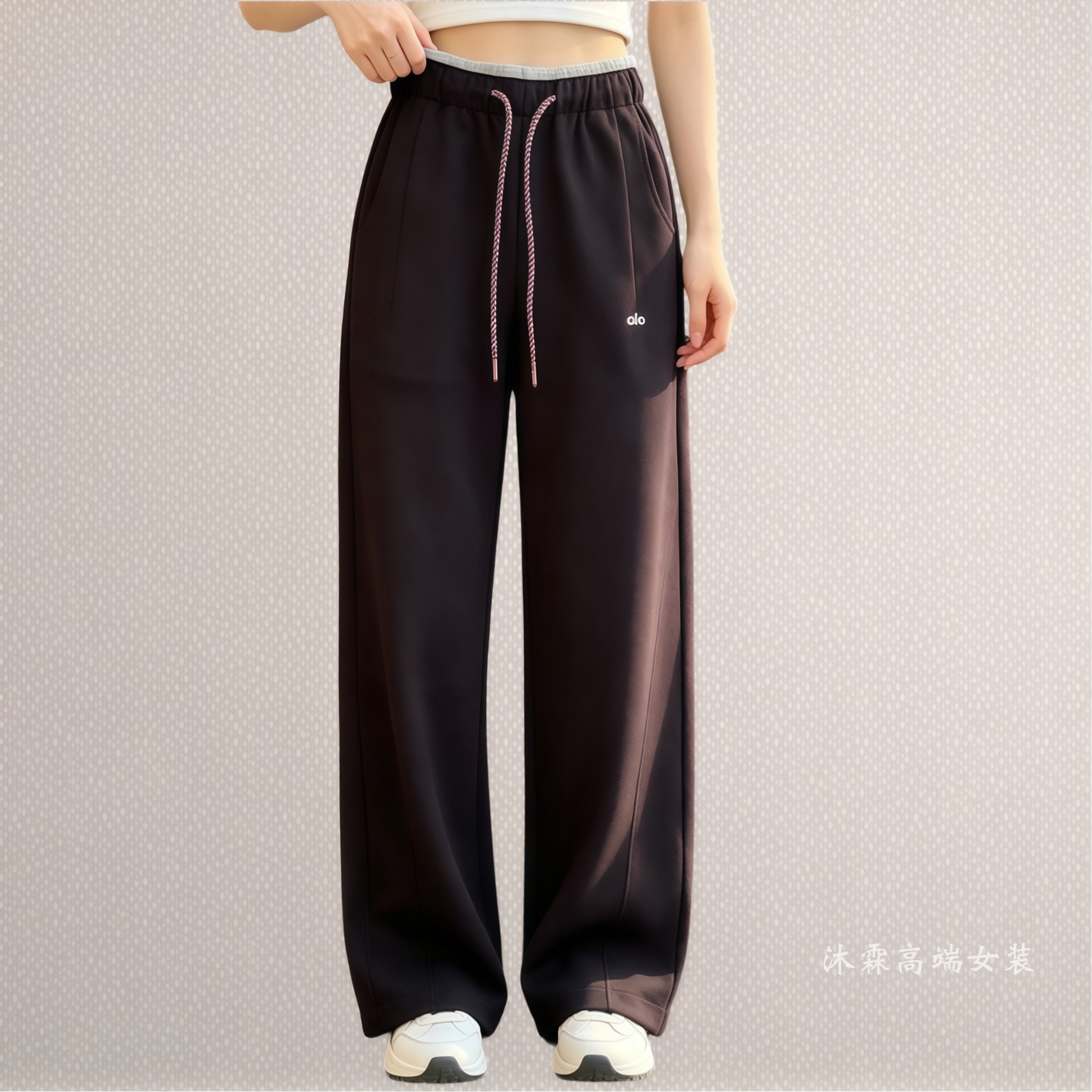 雅姿赏色珊瑚花2026秋冬宽松大码修身显瘦胖M休闲直筒女裤99006-1