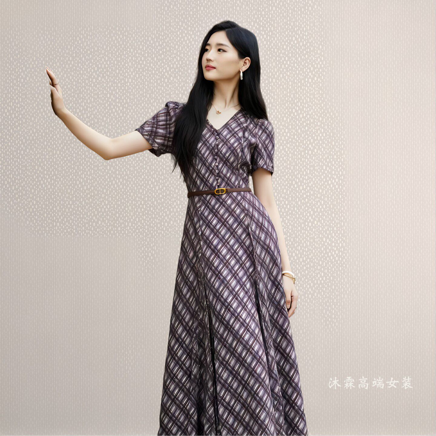 沐紫霖2026夏季新款时尚显瘦大码气质修身妈妈婚宴礼服连衣裙8026