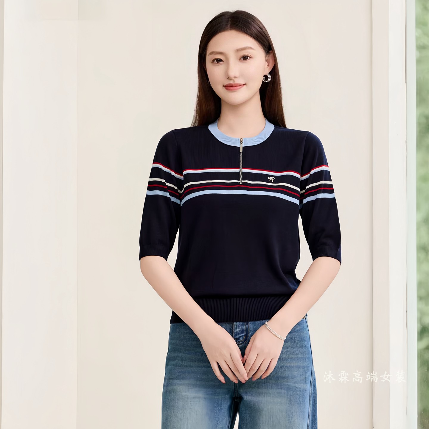 沐紫霖2026秋冬季新大码显瘦宽松莱赛尔天丝针织衫女上衣t恤67216