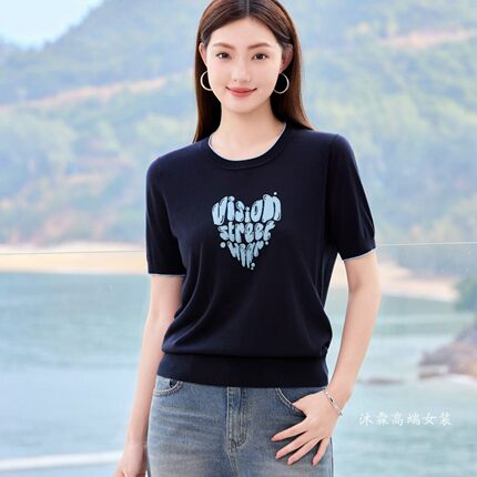 沐紫霖2026夏季新款大码显瘦宽松莱赛尔天丝针织衫女上衣t恤57168