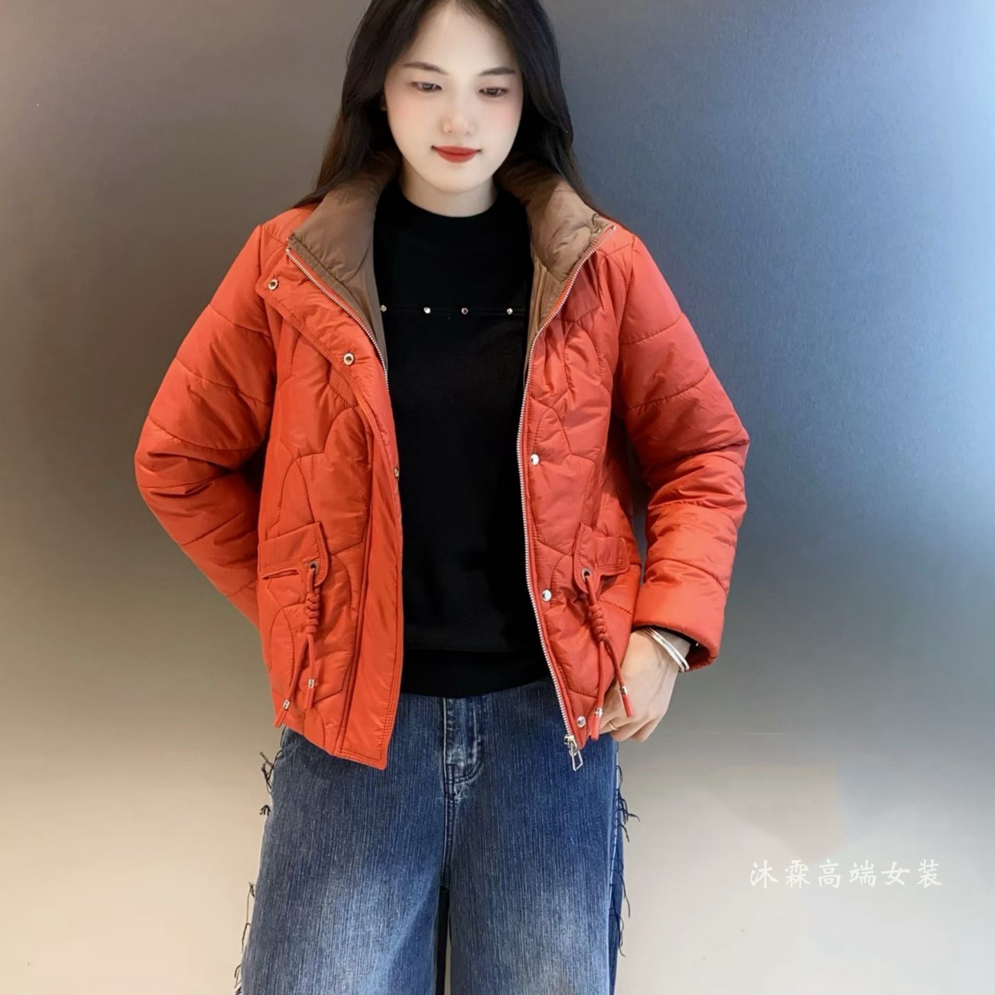 雅姿赏色珊瑚花2025秋冬新款上衣大码显瘦宽松棉衣百搭外套13033