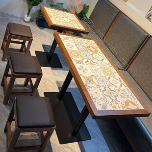 复古咖啡厅实木桌椅组合西餐厅清吧甜品店烘培蛋糕奶茶店实木桌椅