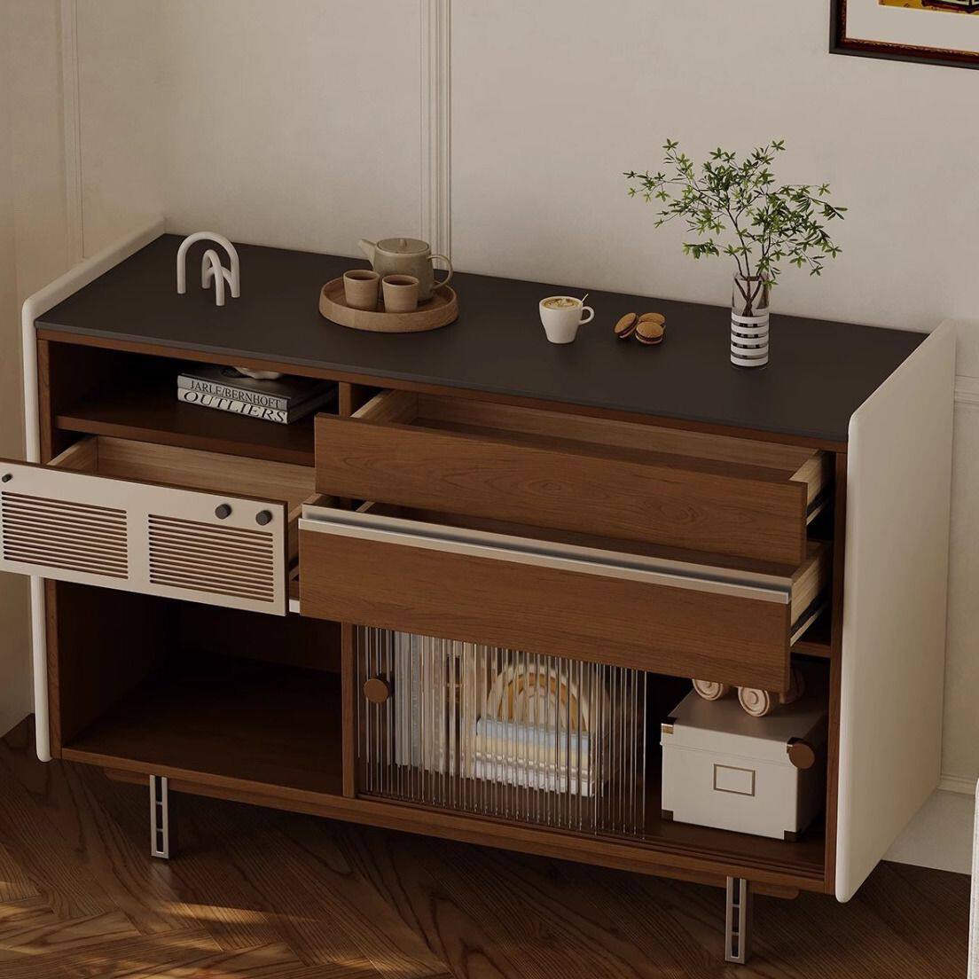 法式复古客厅实木储物柜抽屉小户型收纳一体古风包豪斯餐边矮柜