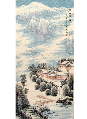 四尺国画山水画风水纯手绘茶楼客厅字画竖幅雪景中堂李万画心原稿