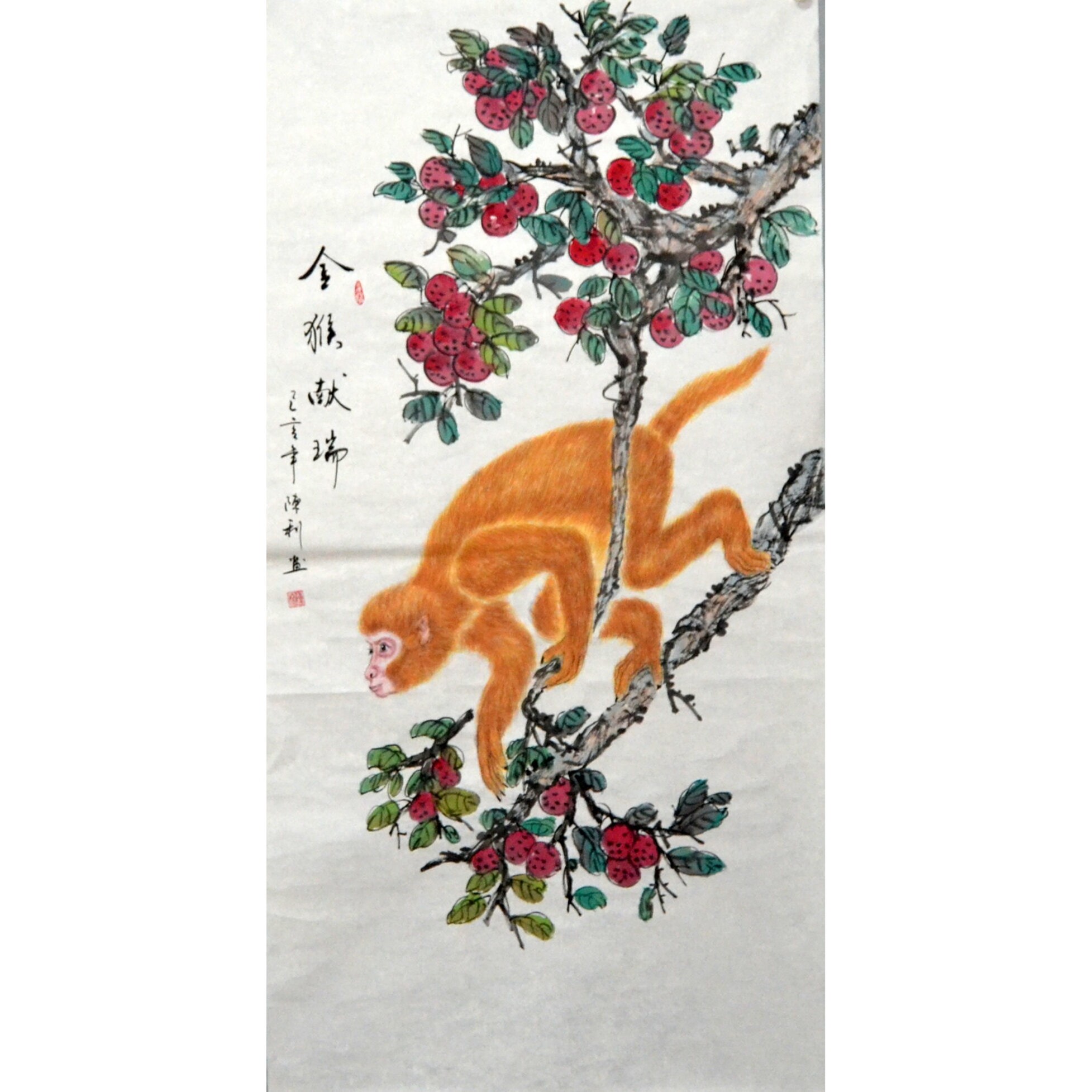 四尺国画动物走兽生俏金猴客厅画心中堂装饰工笔写意无款竖幅手绘