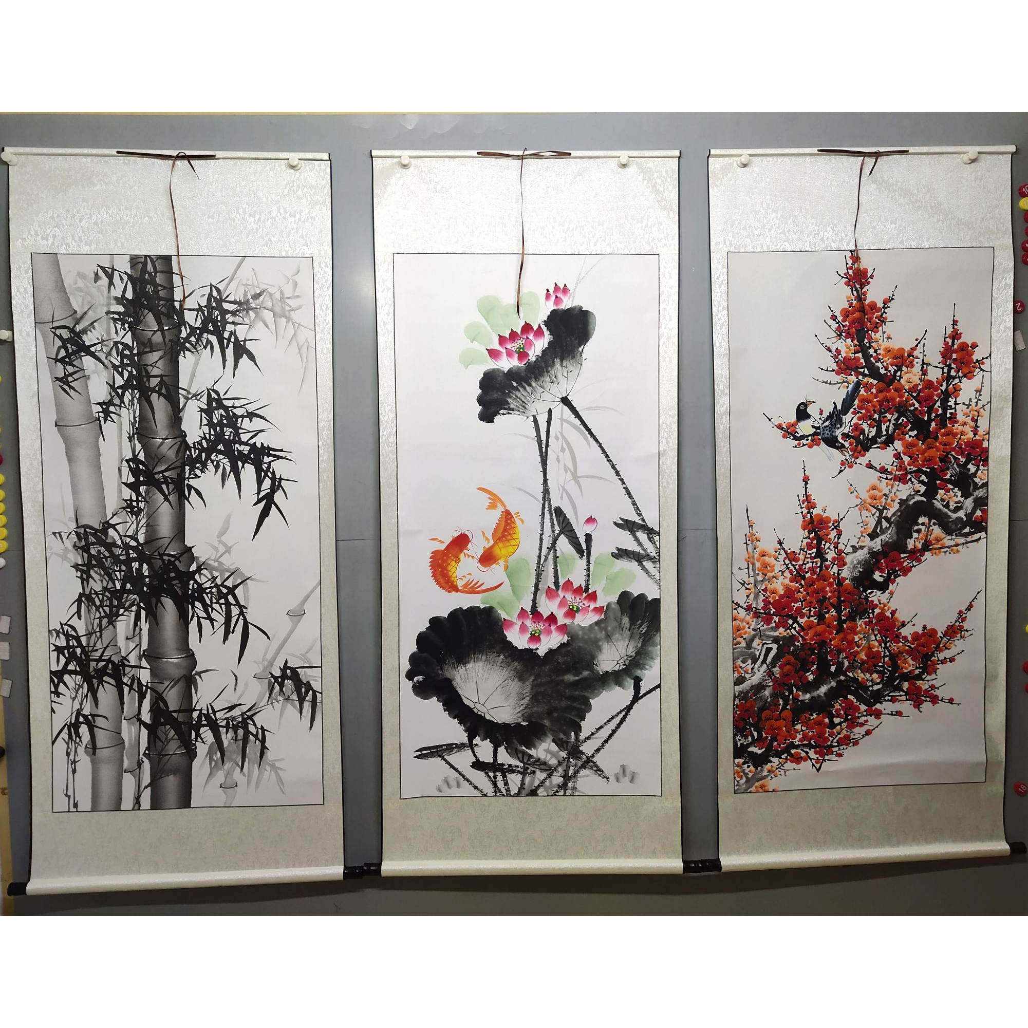 荷花梅花竹子水墨挂轴四尺国画花鸟山水人物卷轴成品字画手绘中堂