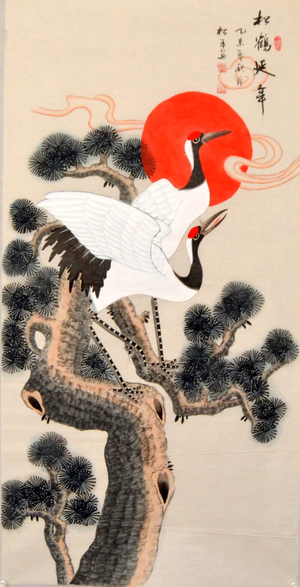 中堂纯手绘原稿松年四尺松鹤延年国画山水送礼贺祝寿客厅字画竖幅