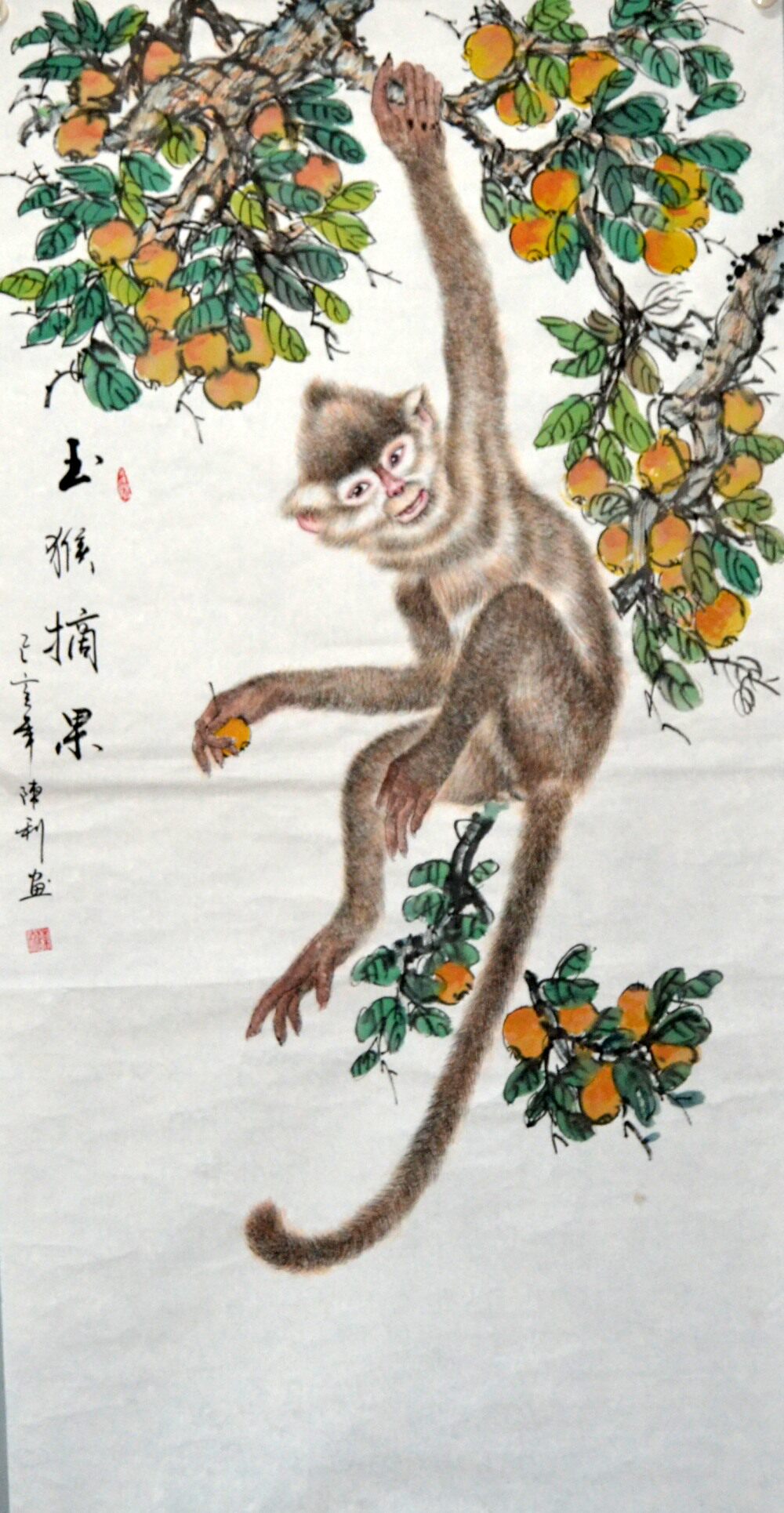 四尺国画动物走兽生俏金猴工笔写意无款竖幅手绘客厅画心中堂装饰