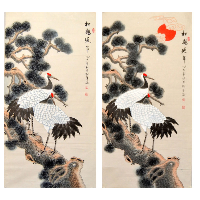 礼贺祝寿客厅字画竖幅中堂纯手绘原稿松年四尺松鹤延年国画山水送