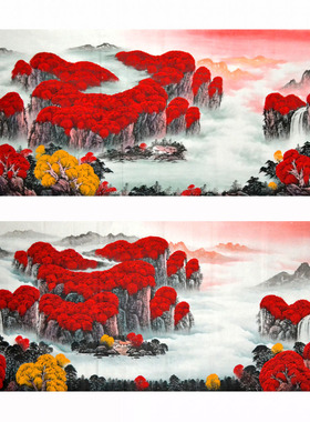 小八尺鸿运当头国光无框手绘客厅装饰国画山水画字画挂画大堂横幅