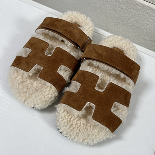 魔术贴毛毛拖鞋女厚底外穿秋冬新款真皮毛一体保暖女二舅拖