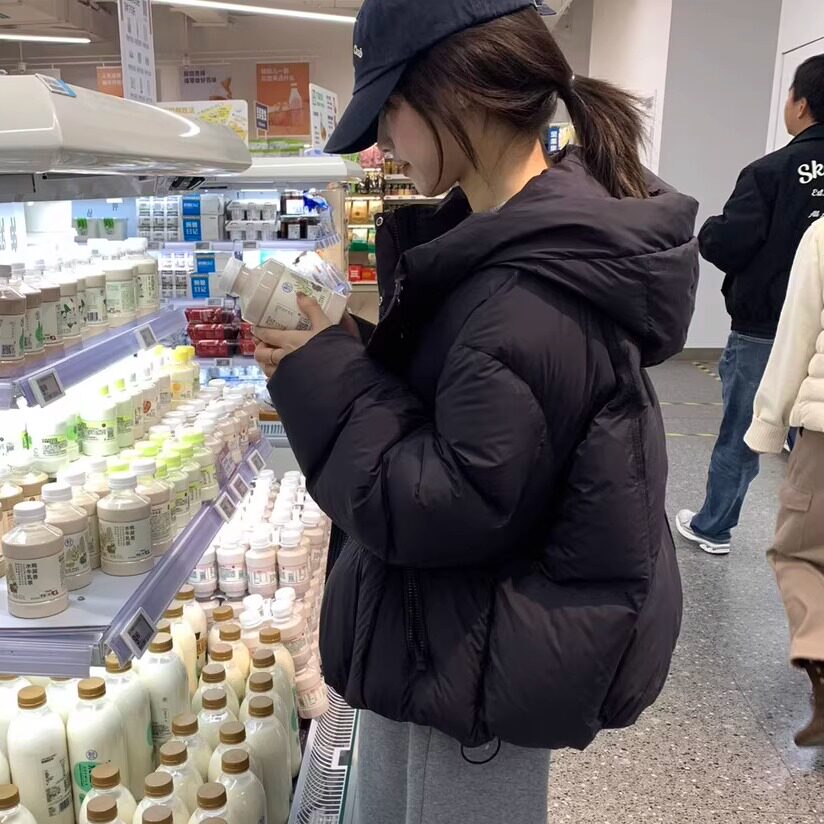 2025新款短款连帽白鸭绒羽绒服