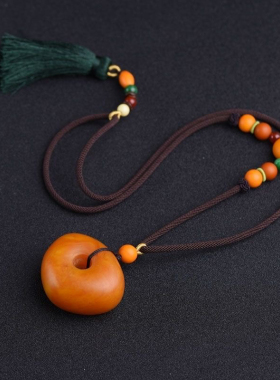 天然老蜜蜡原石吊坠琥珀波罗的海俄料平安扣男女款毛衣链项链礼物