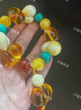 原创设计款时尚可爱多宝手链蜜蜡爱心桃心手串复古多巴胺时尚