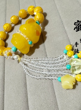 仟禧新品上新蜜蜡宝宝熊手串手链项链毛衣链配饰甜美多巴胺手串