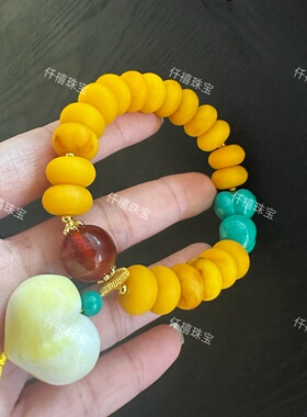 原创爆款饼子珠圈手链DIY原创手工女款搭配蜜蜡吊坠松石自然复古