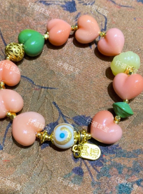 仟禧原创设计款爱心桃心手链蜜蜡爱心桃心手串复古多巴胺时尚百搭