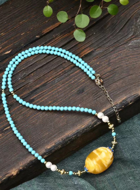 【新品上新】精品鸡油黄飘花枣珠配4mm绿松石锁骨链女款项链
