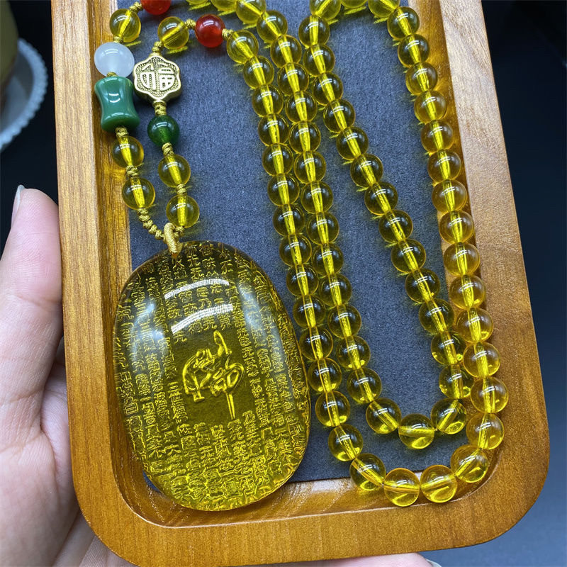 琥珀蜜蜡心经金珀观音雕刻蓝珀水滴吊坠佛无事牌男女血泊项链