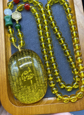 琥珀蜜蜡心经金珀观音雕刻蓝珀水滴吊坠佛无事牌男女血泊项链