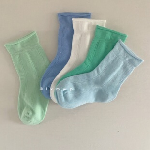 男女童袜袜子春夏薄款 宝宝糖果色卷边棉袜袜子竖纹彩色袜子宝宝袜
