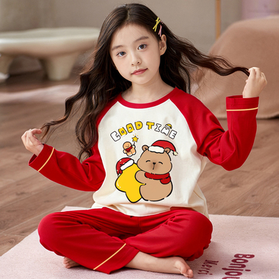 男童睡衣本命年马年衣服纯棉红色