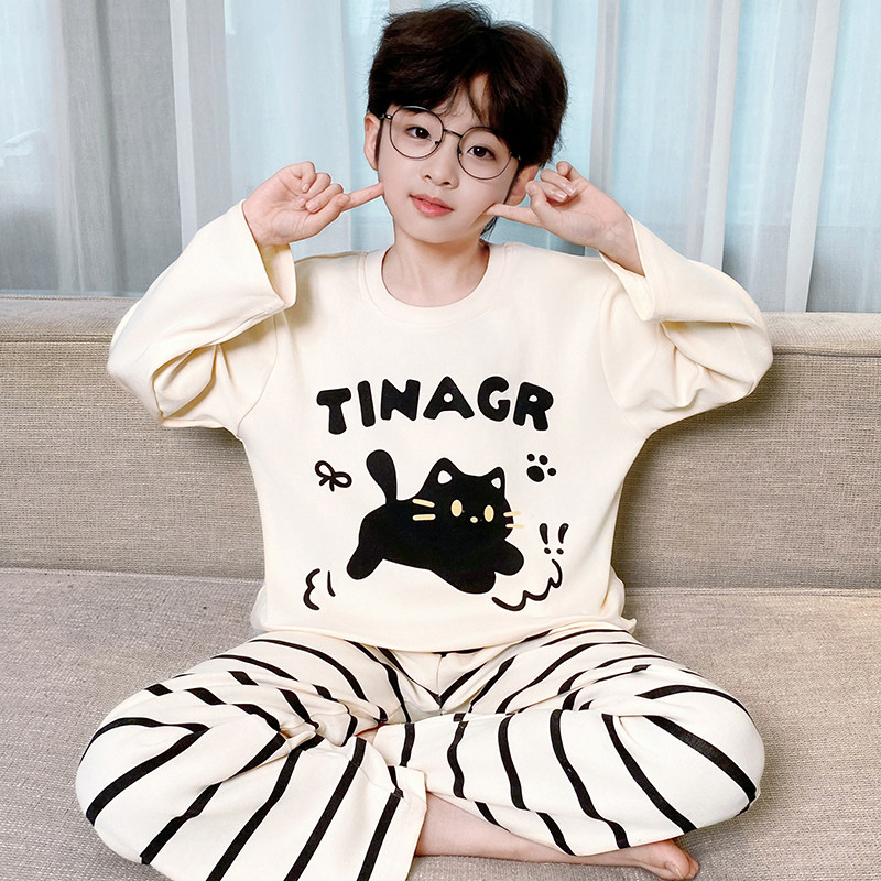 男童睡衣纯棉保暖内衣2026青少年套装小猫条纹儿童家居服男孩童装,童装/婴儿装/亲子装,家居服套装,淘宝优惠券,粉丝福利购,淘宝优惠卷