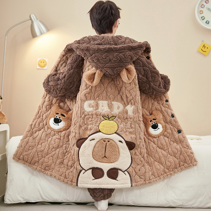 男童睡衣冬加厚卡皮巴拉睡袍儿童家居服2025新款三层夹棉男孩童装