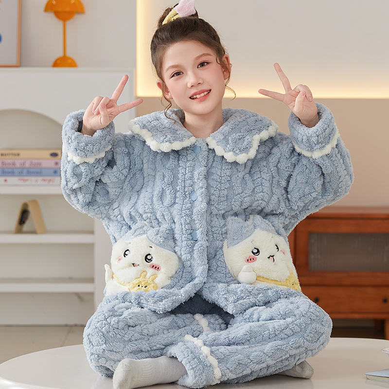 女童睡衣珊瑚绒冬加厚新款家居服