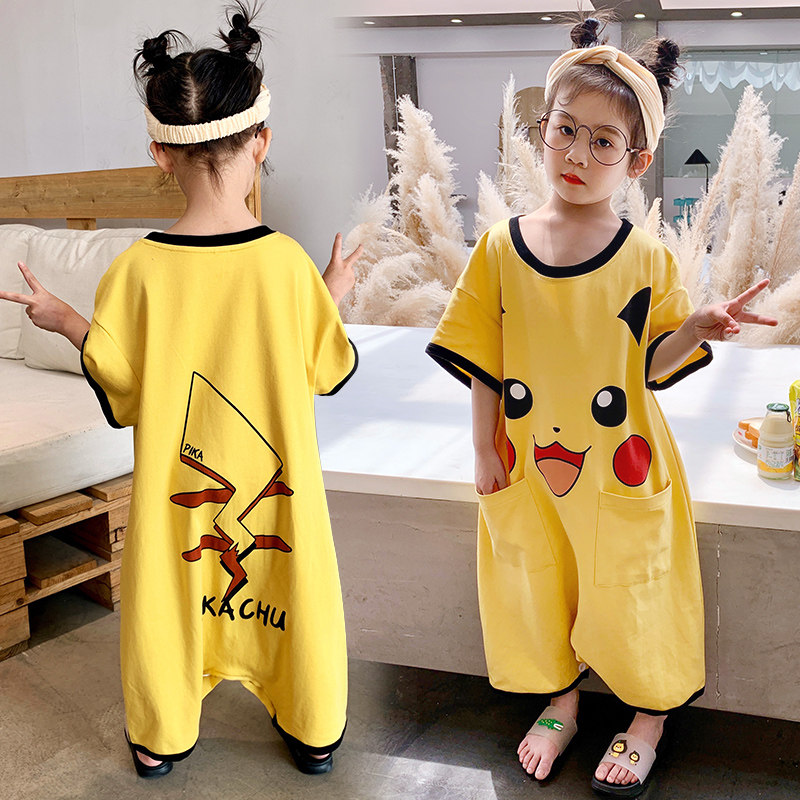 女童睡衣夏纯棉短袖薄款睡裙女孩中大童12岁13可爱连体衣家居服15