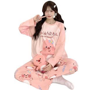 纯棉睡衣女loopy露比女士家居服柔软长袖初中生春季可爱甜妹套装