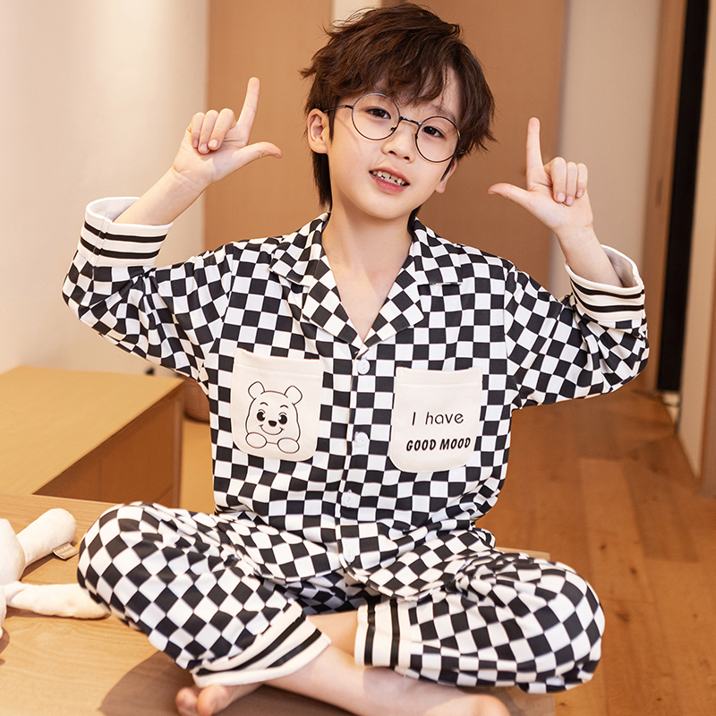 男童纯棉开衫睡衣春秋季长袖洋气