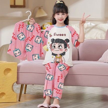 儿童睡衣三件套可爱夏季2025新款哪咤衣服女童家居服亲子装母女款