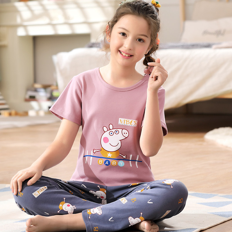 夏季12少女可爱短袖睡衣纯棉13大童17初中学生套装韩版15岁女孩子