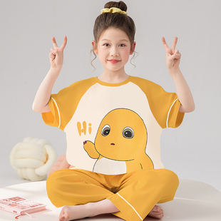 女童睡衣短袖长裤纯棉奶龙夏季小女孩薄款2025新款儿童家居服套装