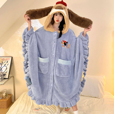腊肠狗斗篷睡袍女珊瑚绒2025新款