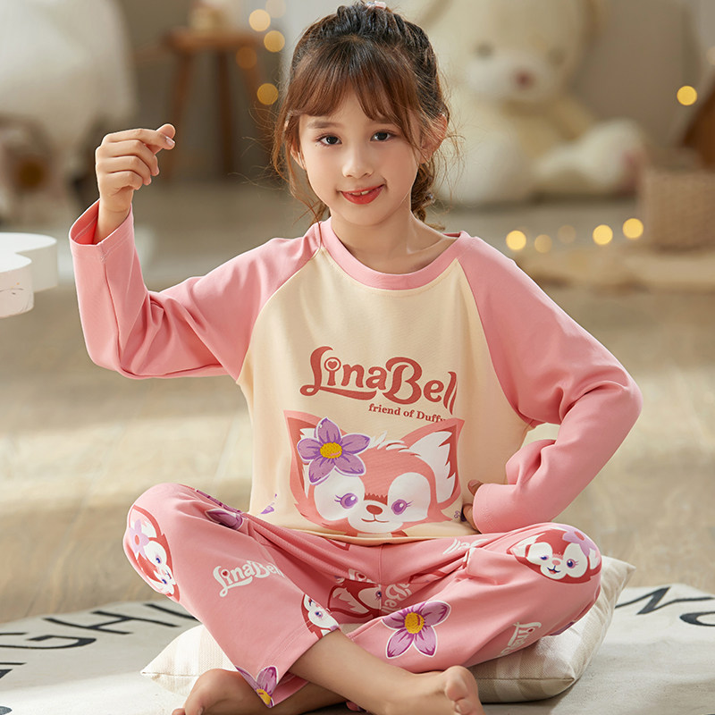 儿童睡衣纯棉秋季新款长袖女童女孩秋天中大童棉绸家居服两件套装