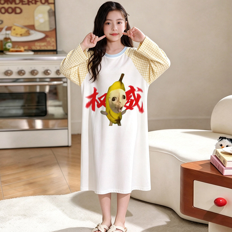 女童睡裙抽象衣服纯棉100%大童秋
