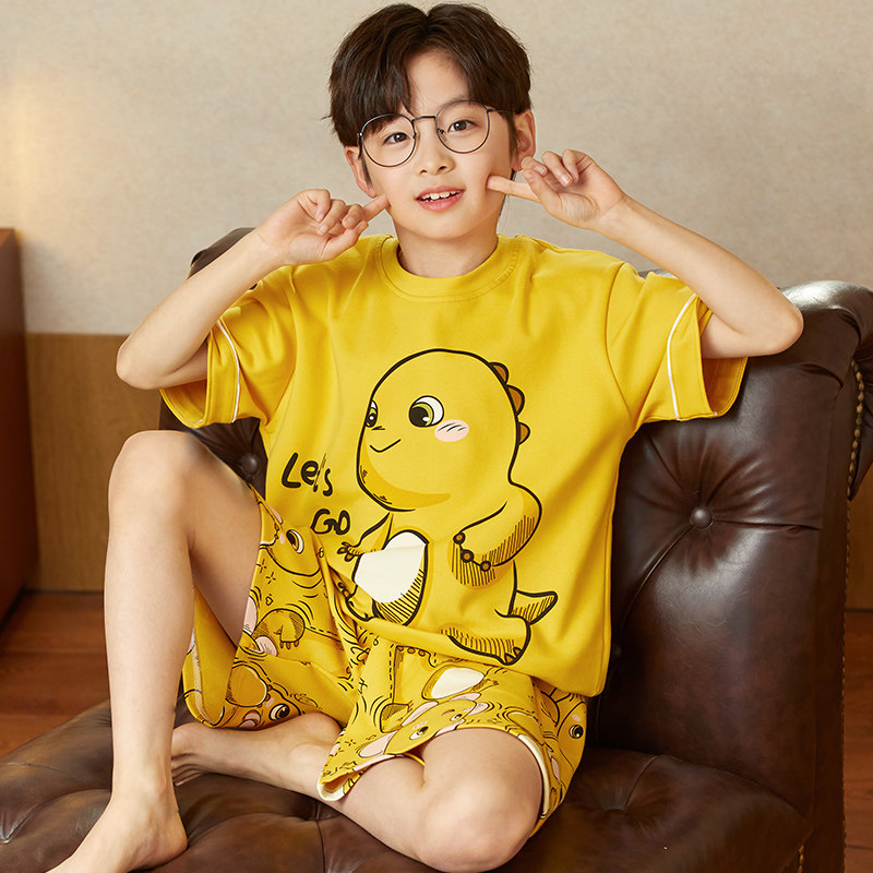 男童睡衣纯棉短袖短裤小奶龙儿童家居服男孩衣服2026新款夏季套装