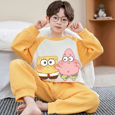 儿童睡衣男童海绵宝宝家居服套装