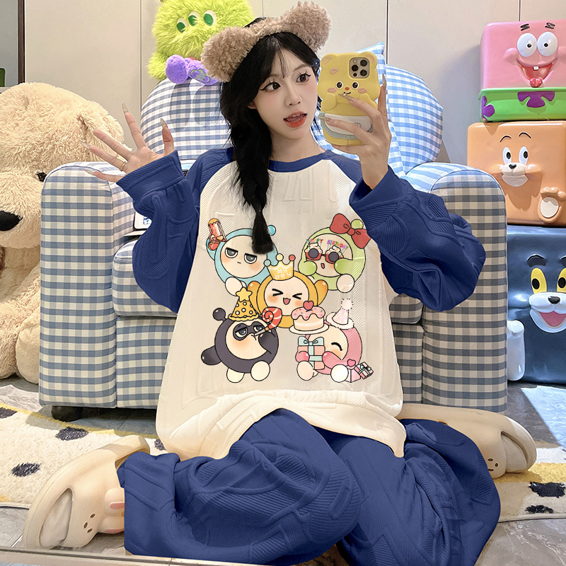 冬季睡衣女款加厚保暖套装空气棉初中生少女孩蛋仔纯棉家居服套装
