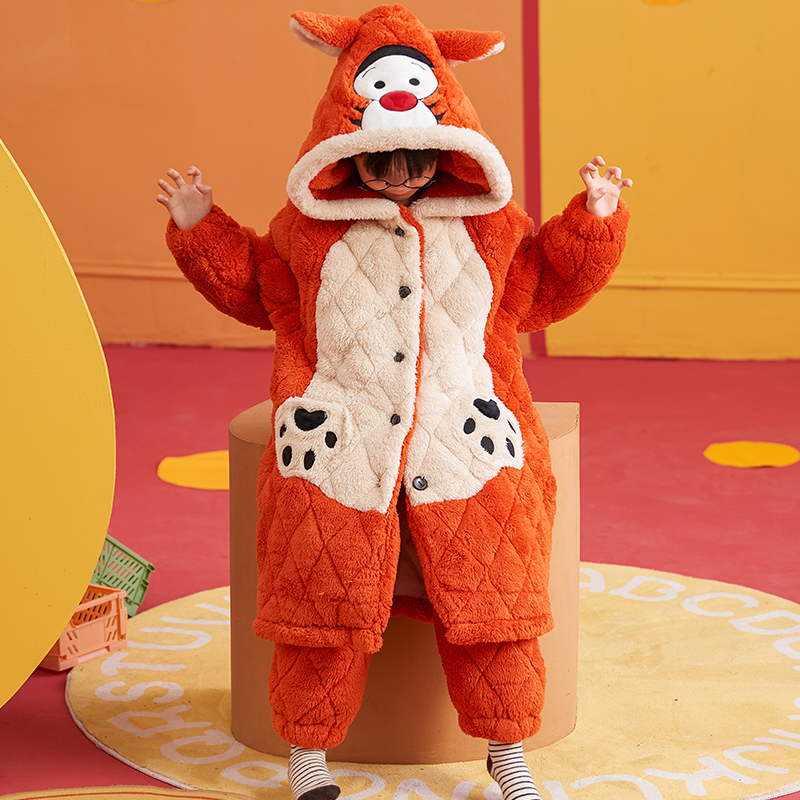 儿童珊瑚绒睡袍女孩冬季加厚夹棉