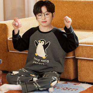 儿童睡衣纯棉内衣pingu企鹅春装男孩衣服可外穿的家居服男童套装