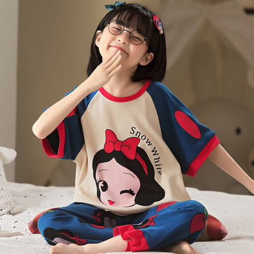 儿童睡衣女童春夏季纯棉短袖长裤