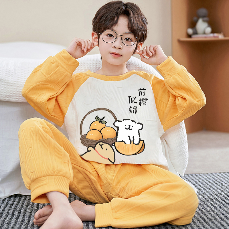 线条小狗男童睡衣2025新款秋冬季