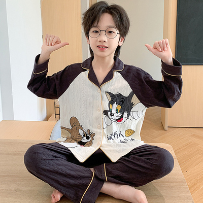 2025新款男童睡衣长袖春秋季纯棉